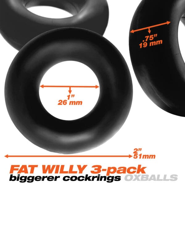 Oxballs Fat Willy 3 Pack Jumbo Cock Rings - Black - Image 4