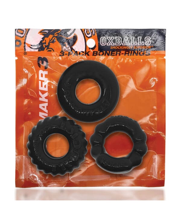 Oxballs Bonemaker 3 Pack Cockring Kit - Black - Image 4