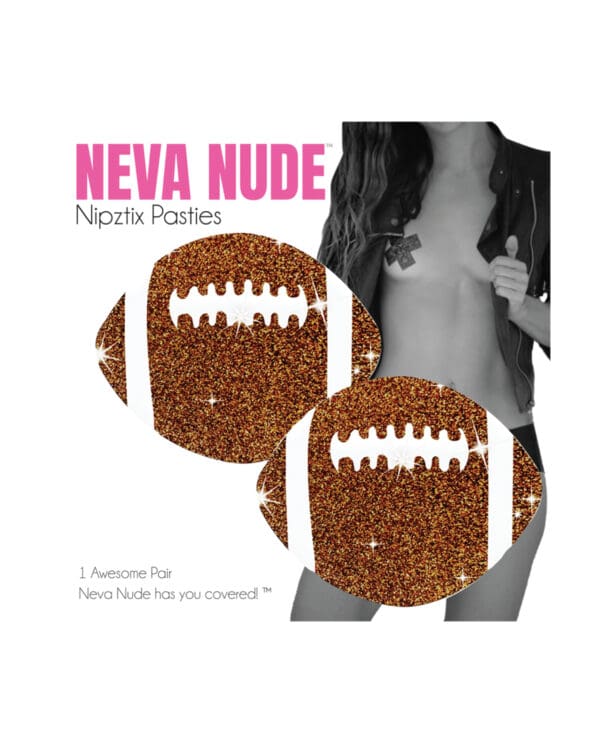 Neva Nude Football Glitter Pasties - Brown O/S - Image 2
