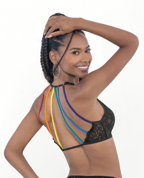 Pride Lace Rainbow Strappy Top Black O/S - Image 2