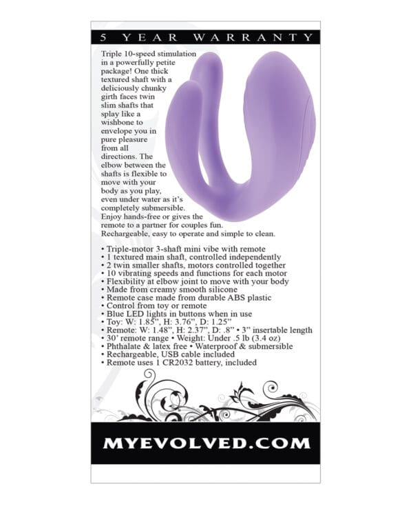 Evolved Petite Tickler Mini Vibe w/Remote - Purple - Image 2