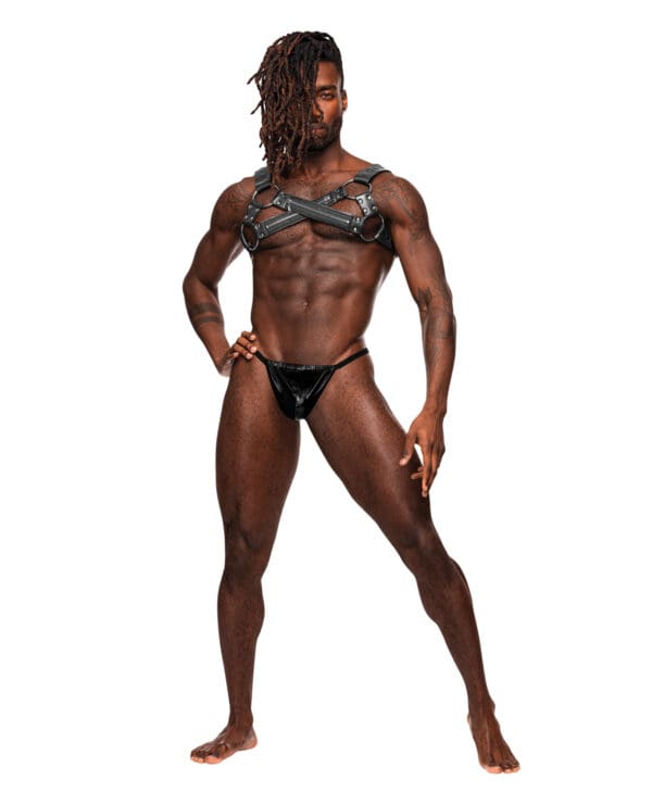 Virgo PU Leather Chest Harness w/Zipper Detail Black O/S - Image 2