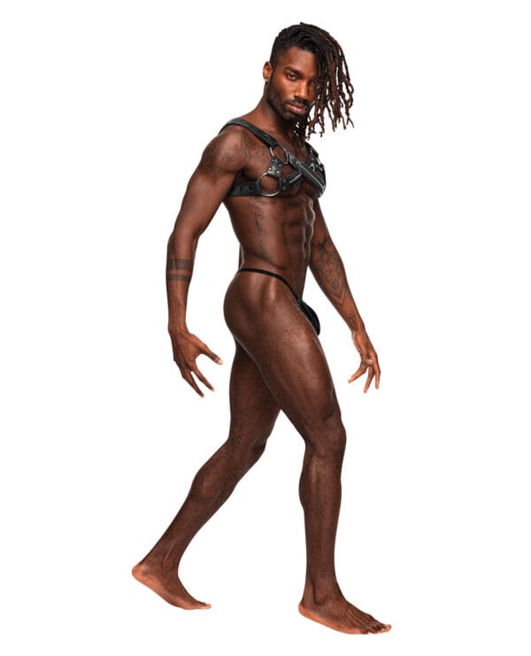 Virgo PU Leather Chest Harness w/Zipper Detail Black O/S - Image 3
