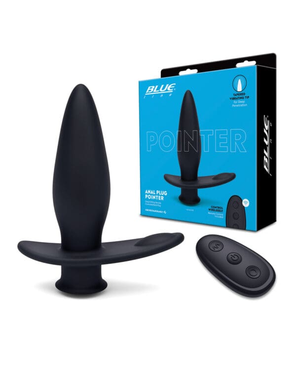 Blue Line Vibrating Anal Plug Pointer w/Remote - Black - Image 2