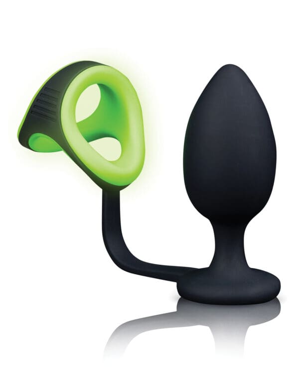 Shots Ouch Butt Plug w/Cock Ring & Ball Strap - Glow in the Dark - Image 3