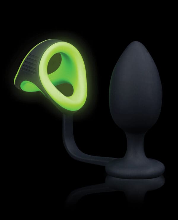Shots Ouch Butt Plug w/Cock Ring & Ball Strap - Glow in the Dark - Image 4