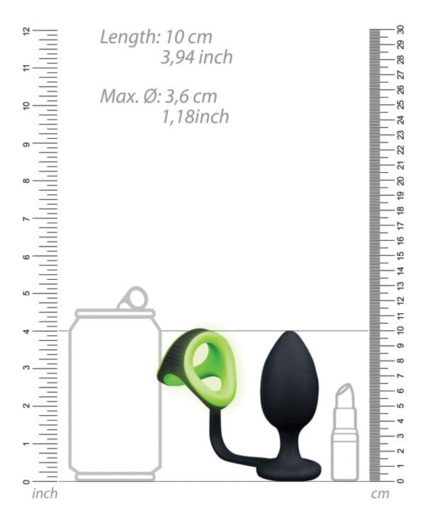 Shots Ouch Butt Plug w/Cock Ring & Ball Strap - Glow in the Dark - Image 5