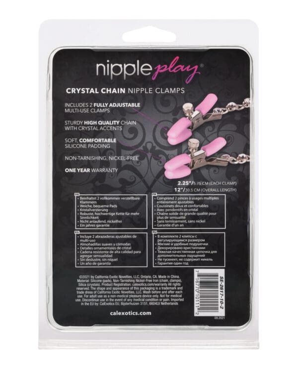 Nipple Play Crystal Chain Nipple Clamps - Pink - Image 2