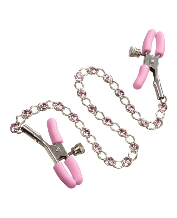 Nipple Play Crystal Chain Nipple Clamps - Pink - Image 3