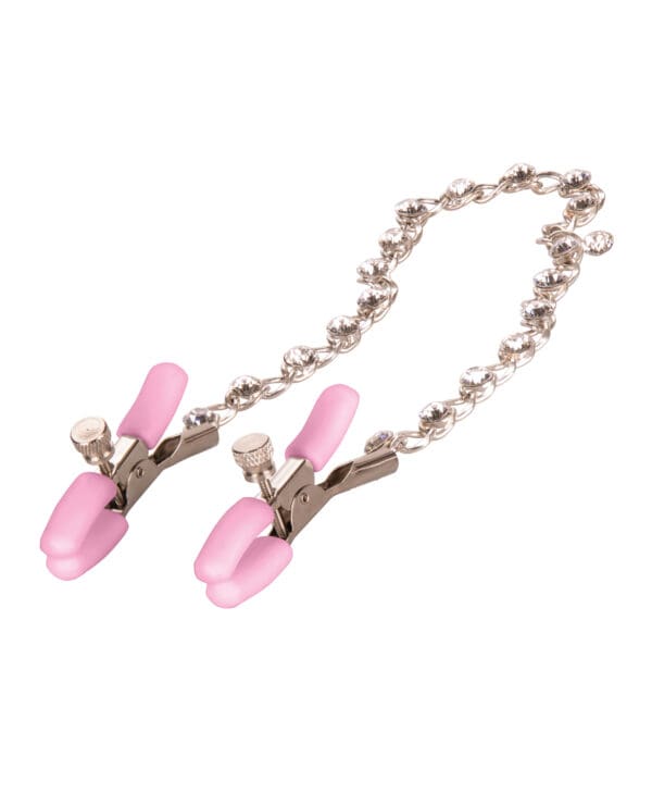 Nipple Play Crystal Chain Nipple Clamps - Pink - Image 4