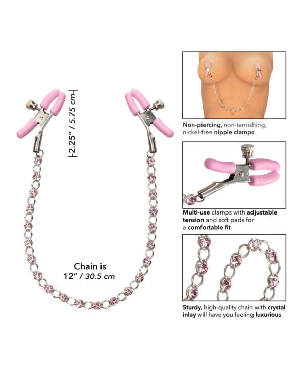 Nipple Play Crystal Chain Nipple Clamps - Pink - Image 5