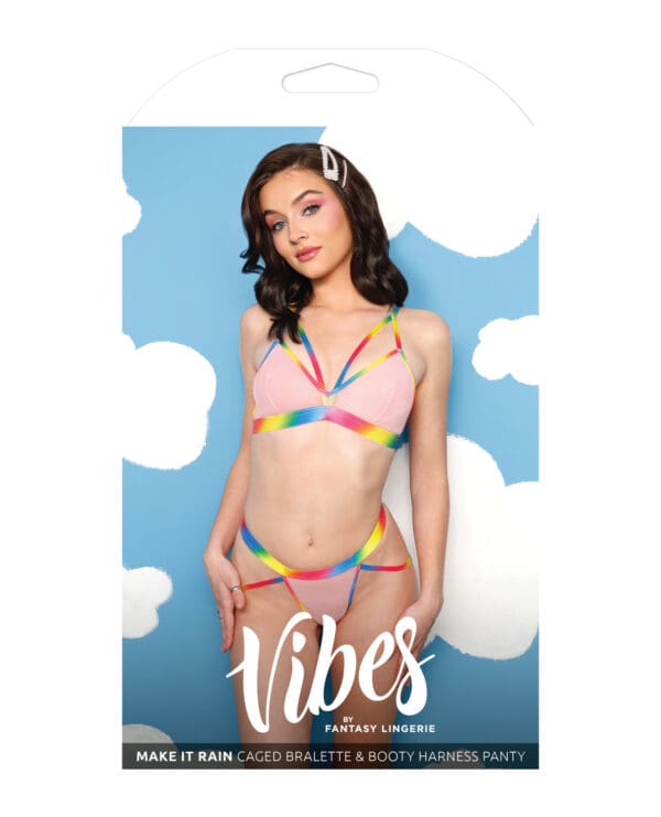 Vibes Make it Rain Caged Bralette & Panty w/Booty Rainbow M/L - Image 3