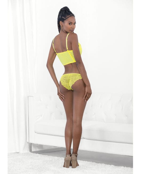 Neon Lace Corset Top w/Ring Accent & Panty Neon Lime LG - Image 2