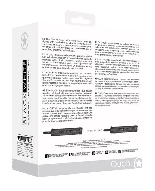 Shots Ouch Black & White Plush Bonded Leather Ankle Cuffs - Black - Image 2