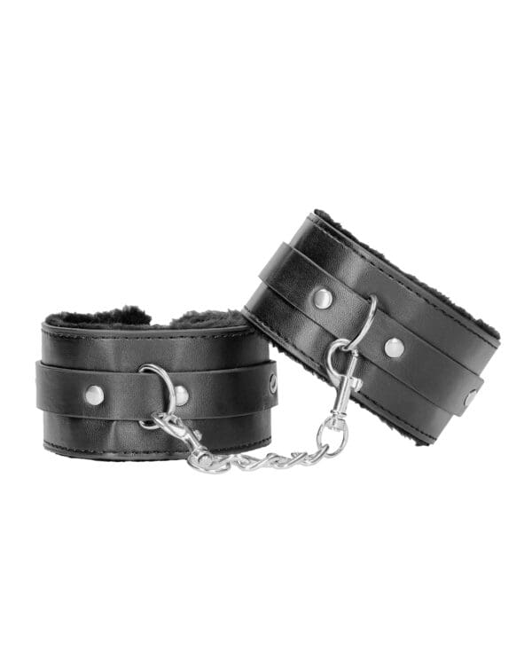 Shots Ouch Black & White Plush Bonded Leather Ankle Cuffs - Black - Image 3
