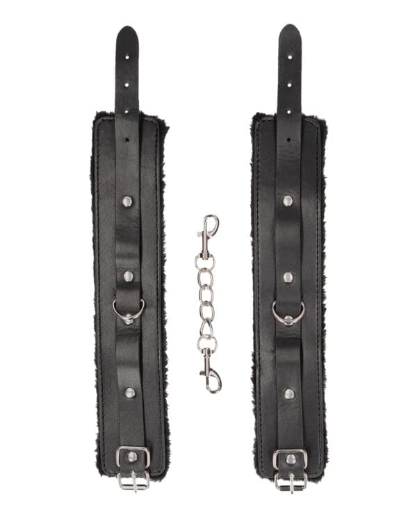 Shots Ouch Black & White Plush Bonded Leather Ankle Cuffs - Black - Image 4