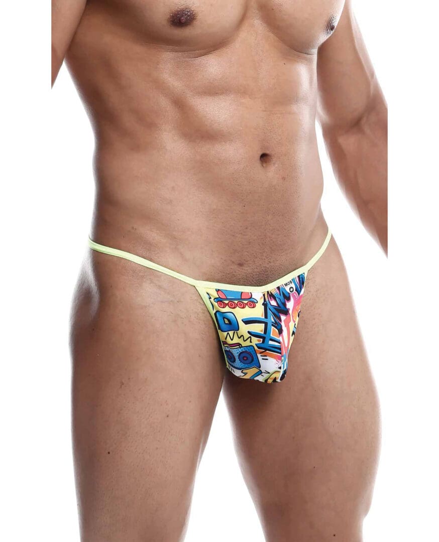 Male Basics Sinful Hipster Wow T Thong G-String Yellow Print XL