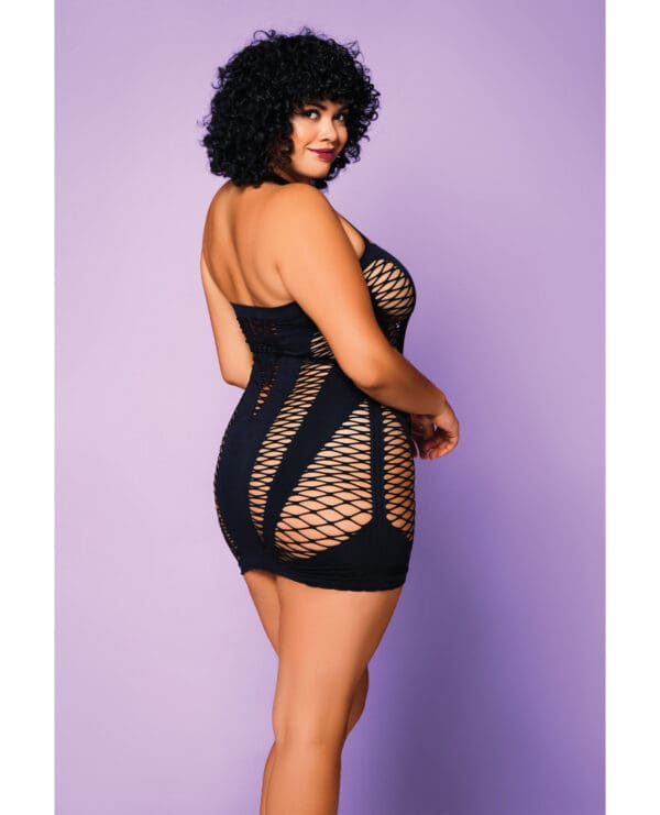 Heart of Chaos Seamless Chemise w/Halter Strap & Vertical V Cut Outs Black QN - Image 2