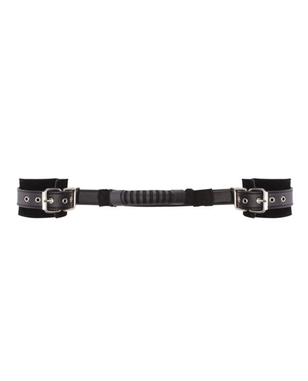 Shots Ouch Black & White Bonded Leather Hand Cuffs w/Handle - Black - Image 4