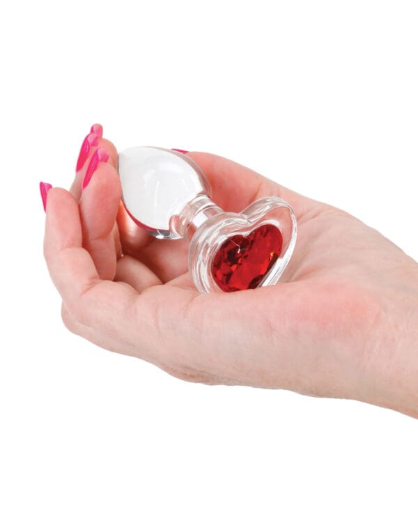 Crystal Desires Glass Heart Gem Butt Plug Small - Red - Image 4