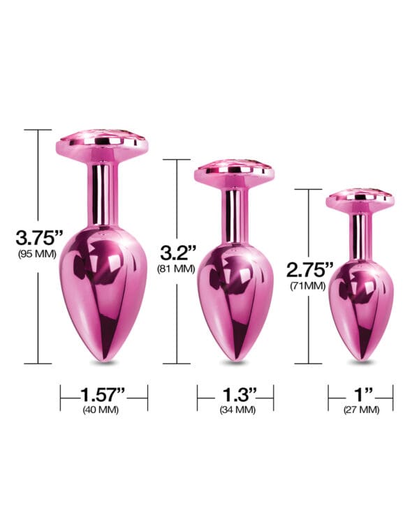 Nixie Metal Butt Plug Trainer Set w/Inlaid Jewel - Pink Metallic - Image 4