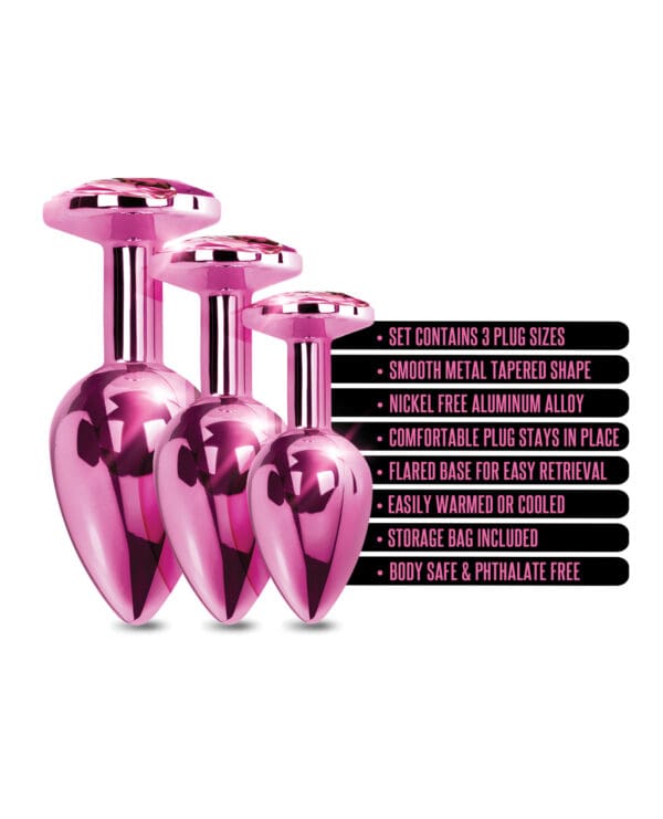 Nixie Metal Butt Plug Trainer Set w/Inlaid Jewel - Pink Metallic - Image 5