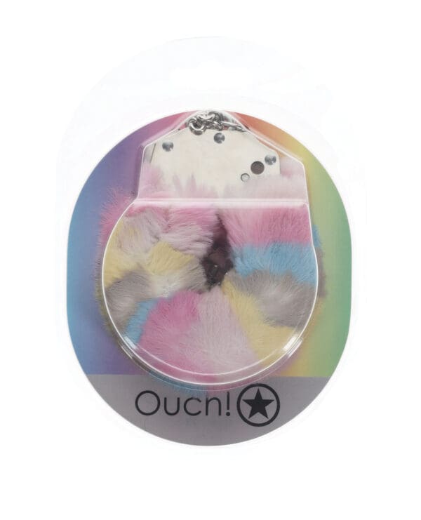 Shots Ouch! Heavy-duty Fluffy Handcuffs - Powder Rainbow - Image 2