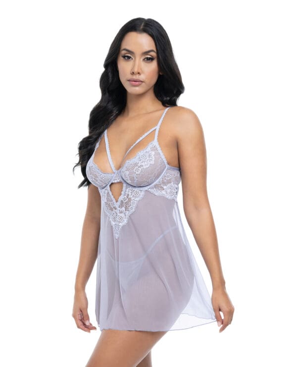 Elsie Lace & Mesh Underwire Babydoll w/G-String 2 pc Set - Brunnera Blue L/XL - Image 2