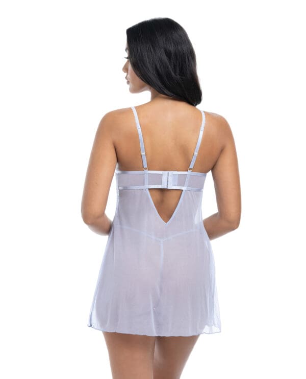 Elsie Lace & Mesh Underwire Babydoll w/G-String 2 pc Set - Brunnera Blue L/XL - Image 3
