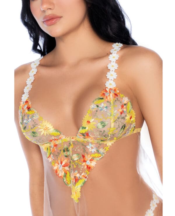 Sunlit Bliss Mesh and Lace Babydoll w/Thong 2 pc Set - Yellow L/XL - Image 3