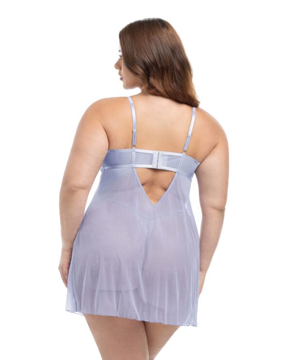 Elsie Lace & Mesh Underwire Babydoll w/G-String 2 pc Set - Brunnera Blue 1X/2X - Image 2