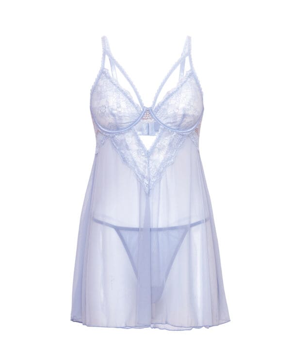 Elsie Lace & Mesh Underwire Babydoll w/G-String 2 pc Set - Brunnera Blue 1X/2X - Image 3