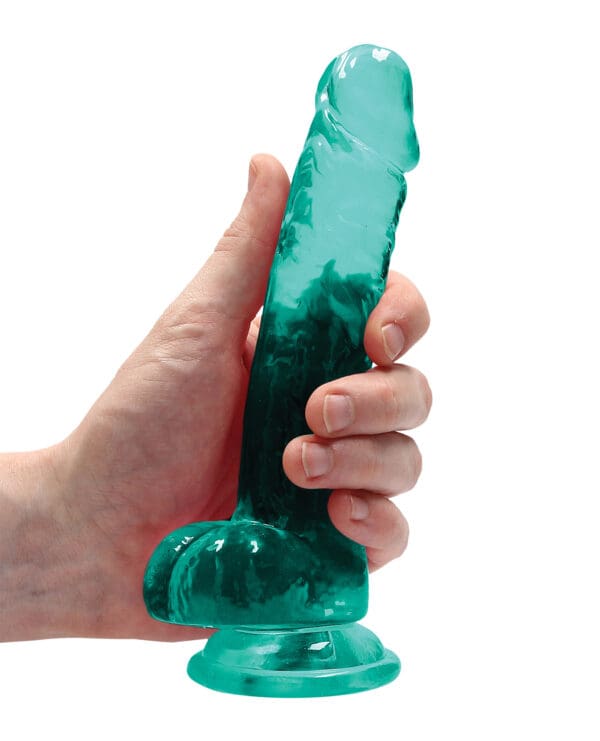 Shots RealRock Realistic Crystal Clear 7" Dildo w/Balls - Turquoise - Image 5
