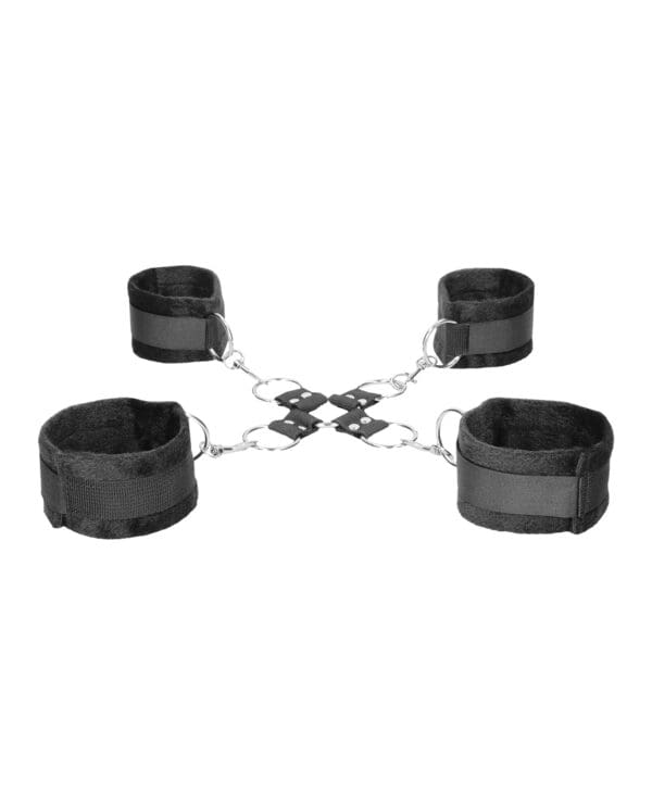 Shots Ouch Black & White Velcro Hogtie w/Hand & Ankle Cuffs - Black - Image 3