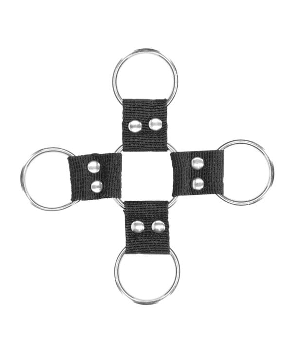 Shots Ouch Black & White Velcro Hogtie w/Hand & Ankle Cuffs - Black - Image 4