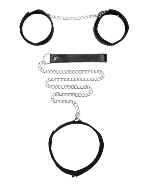 Shots Ouch Black & White Velcro Collar w/Leash & Hand Cuffs - Black - Image 4