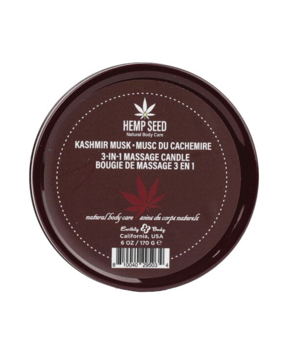 Earthly Body Suntouched Hemp Candle - 6 oz Round Tin Kashmir Musk - Image 2