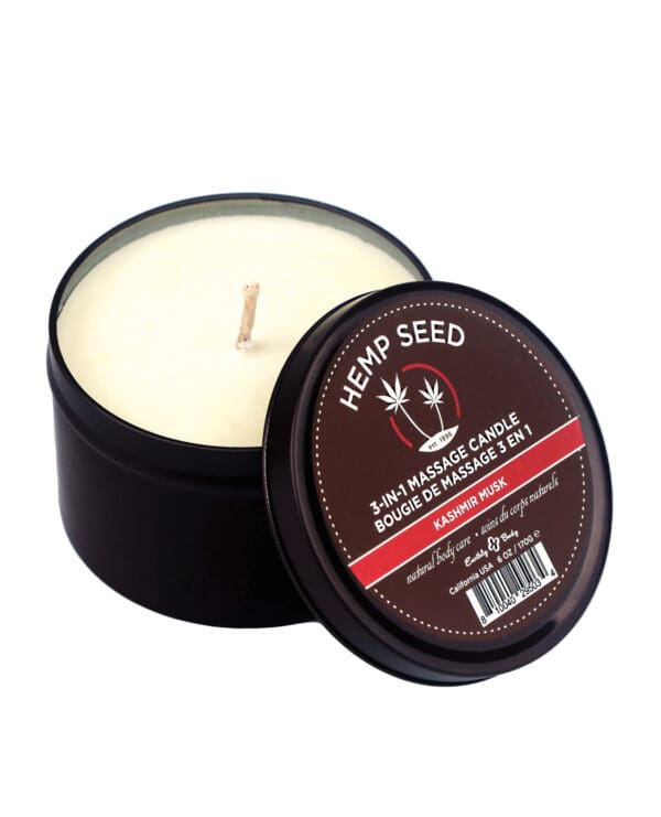 Earthly Body Suntouched Hemp Candle - 6 oz Round Tin Kashmir Musk - Image 3