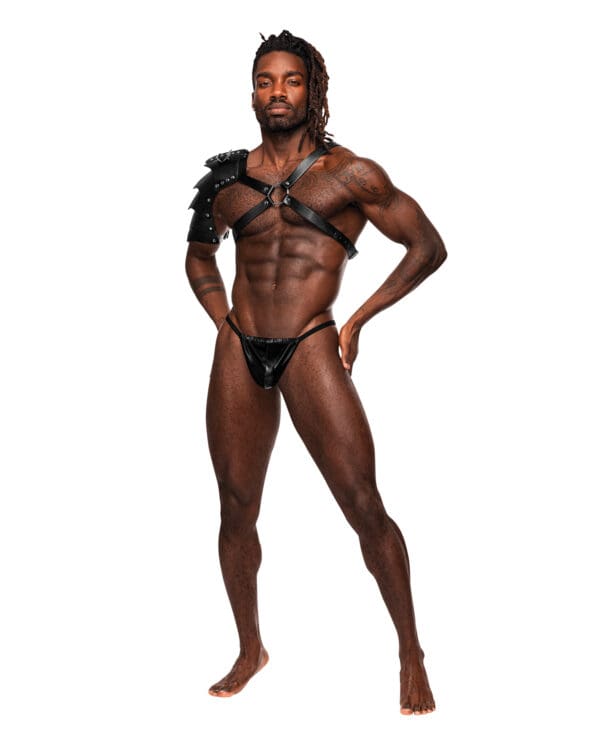 Aquarius PU Leather Chest Harness w/Half Sleeve Black O/S - Image 2