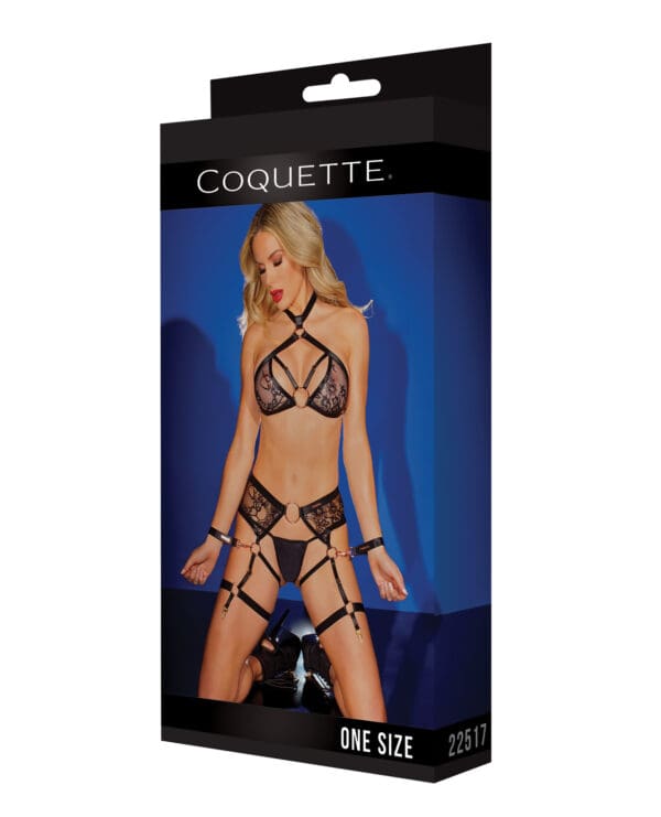 Black Label Strappy Detail Halter Top, Crotchless Panty, Garters & Restraints Black O/S - Image 5