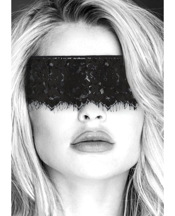 Shots Ouch Black & White Lace Mask w/Elastic Straps - Black - Image 5