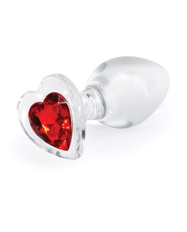 Crystal Desires Glass Heart Gem Butt Plug Medium - Red - Image 3