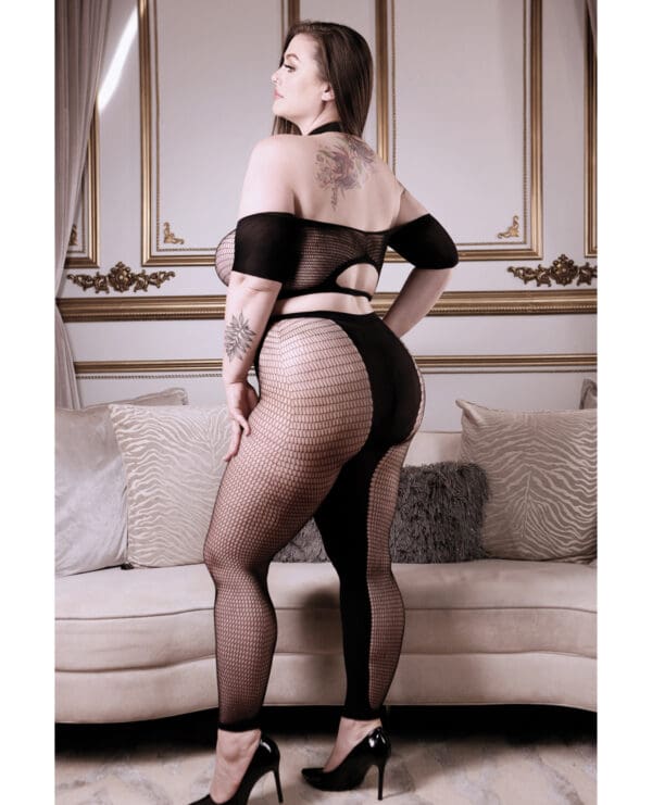 Sheer Fantasy Missing You Opaque & Net Off Should Top w/Leggings Black QN - Image 2