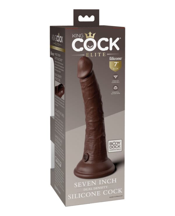 King Cock Elite 7" Dual Density Silicone Cock - Brown - Image 2