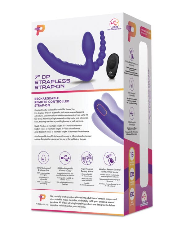 Pegasus 7" Strapless Strap On w/Remote - Purple - Image 2