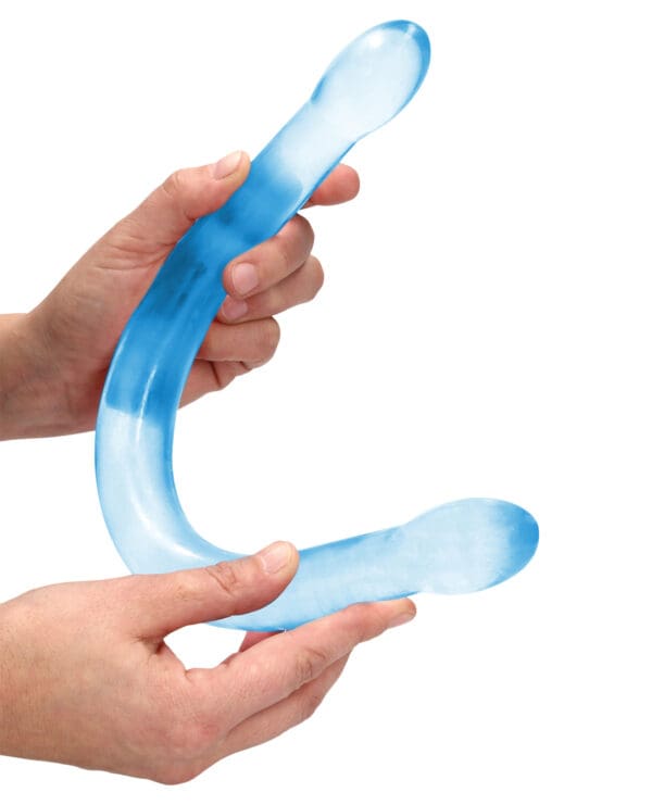 Shots RealRock Crystal Clear 17" Double Dildo  - Blue - Image 3