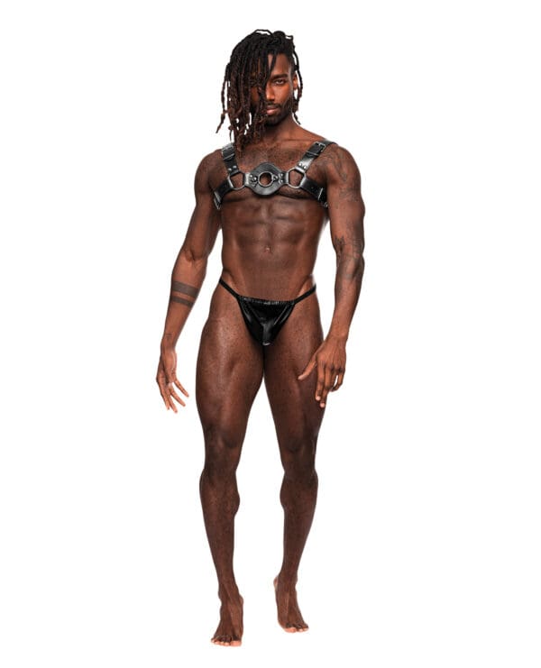 Libra PU Leather Chest Harness Black O/S - Image 2