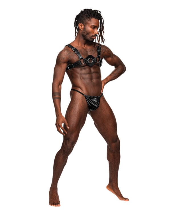 Libra PU Leather Chest Harness Black O/S - Image 3
