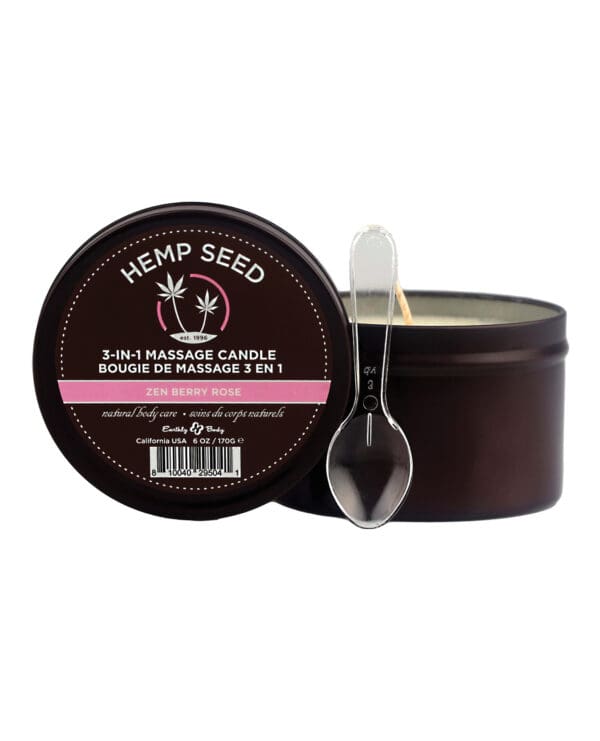 Earthly Body Suntouched Hemp Candle - 6 oz Round Tin Zen Berry Rose - Image 2