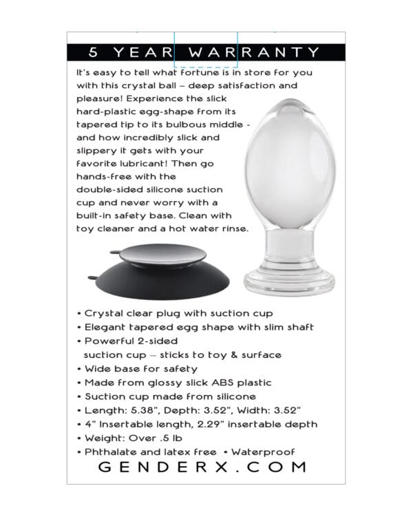 Gender X Crystal Ball Plug w/Suction Cup - Clear - Image 2